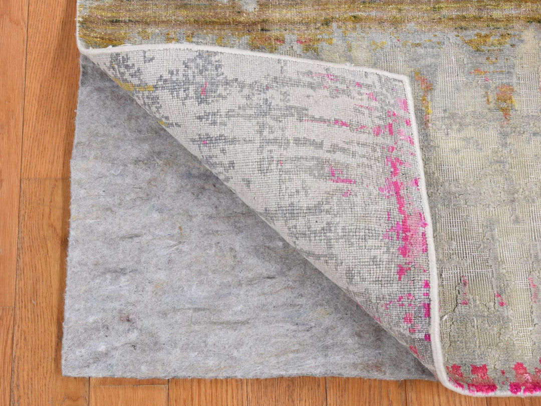 2'5" x 8'0" New Hand Knotted Grey Wool & Silk Runner Oriental Rug - MOA10287248