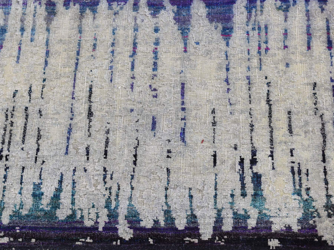 2'5" x 8'0" New Hand Knotted Grey Wool & Silk Runner Oriental Rug - MOA10287248