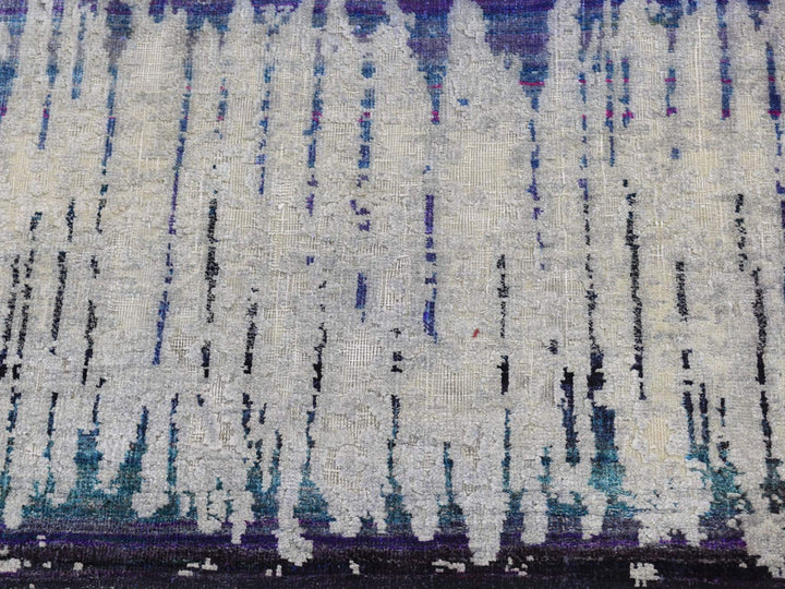 2'5" x 8'0" New Hand Knotted Grey Wool & Silk Runner Oriental Rug - MOA10287248
