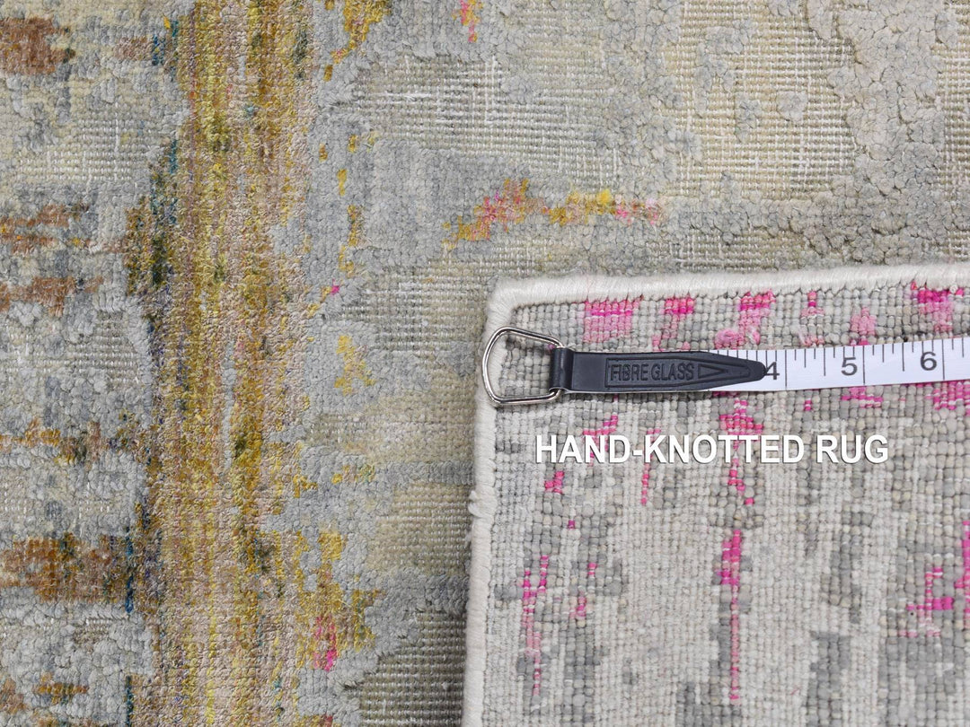 2'5" x 8'0" New Hand Knotted Grey Wool & Silk Runner Oriental Rug - MOA10287248