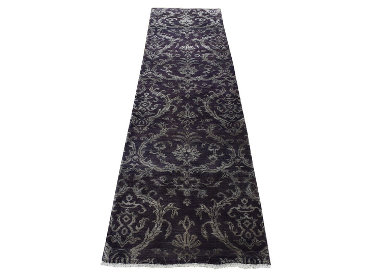 2'5" x 9'8" New Hand Knotted Brown Wool & Silk Runner Oriental Rug - MOA10287251