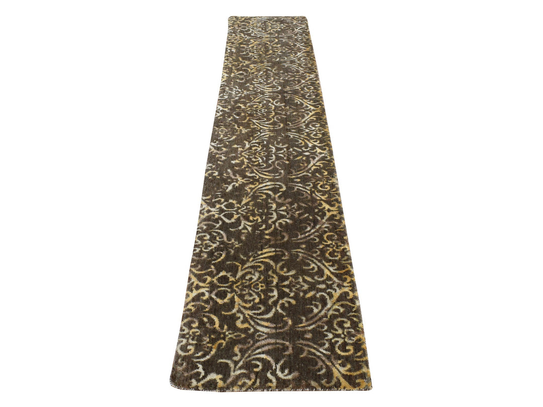 2'0" x 9'10" New Hand Knotted Brown Wool & Silk Runner Oriental Rug - MOA10287252