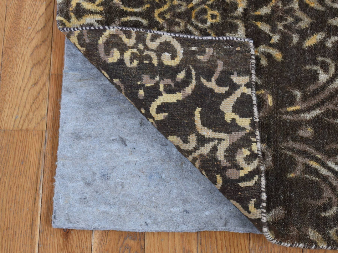 2'0" x 9'10" New Hand Knotted Brown Wool & Silk Runner Oriental Rug - MOA10287252