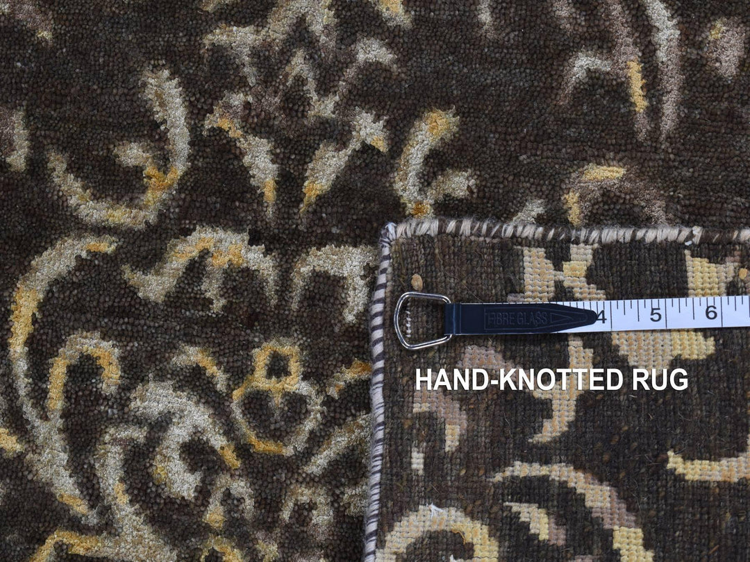 2'0" x 9'10" New Hand Knotted Brown Wool & Silk Runner Oriental Rug - MOA10287252