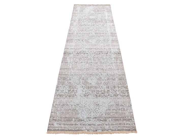 2'6" x 10'0" New Hand Knotted Green Wool & Silk Runner Oriental Rug - MOA10287253