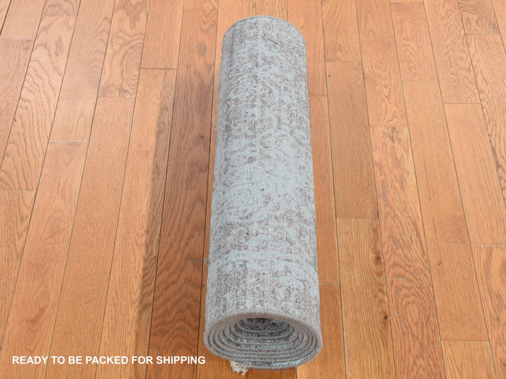 2'6" x 10'0" New Hand Knotted Green Wool & Silk Runner Oriental Rug - MOA10287253