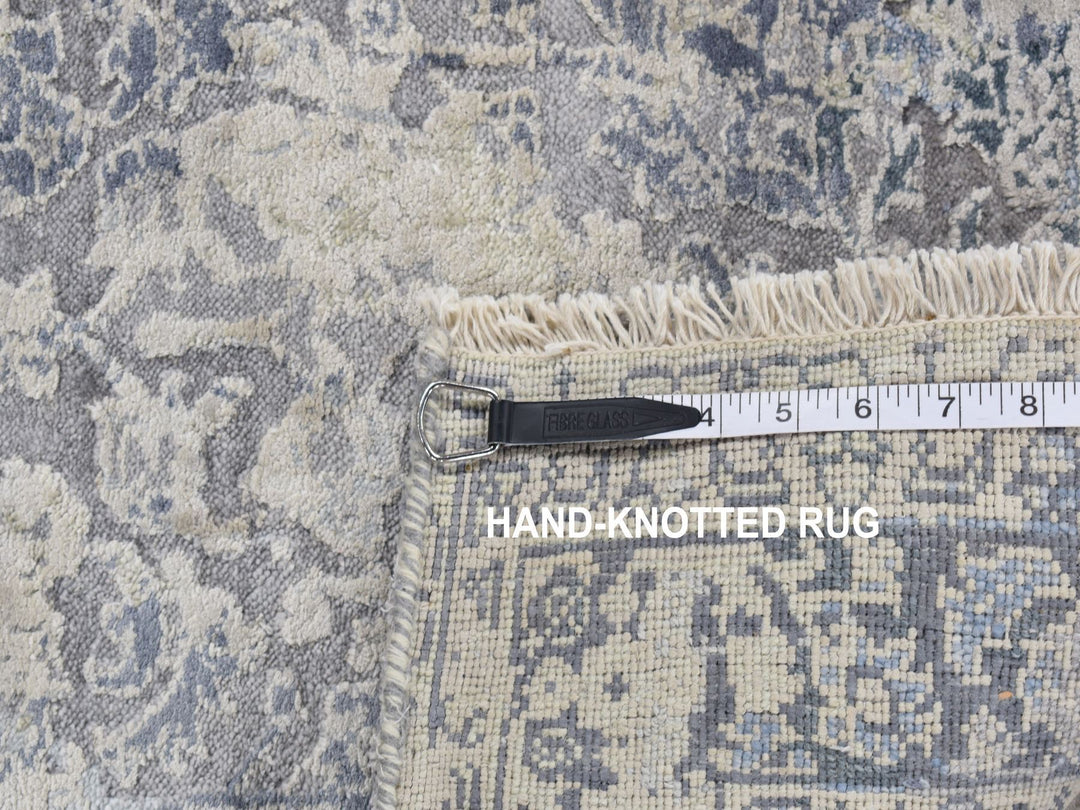 2'6" x 9'10" New Hand Knotted Grey Wool & Silk Runner Oriental Rug - MOA10287254