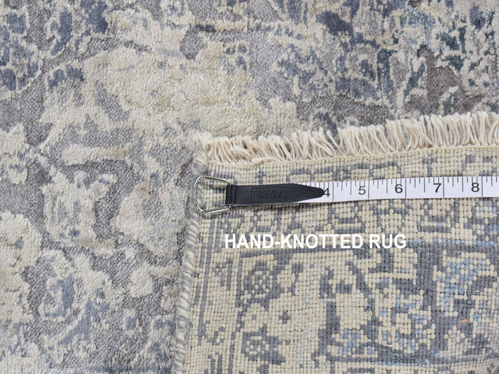 2'6" x 9'10" New Hand Knotted Grey Wool & Silk Runner Oriental Rug - MOA10287254