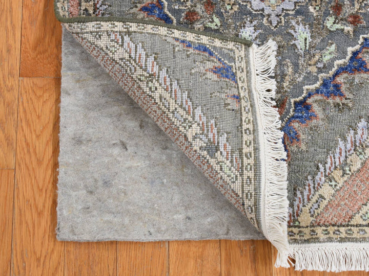 2'6" x 10'0" New Hand Knotted Grey Wool & Silk Runner Oriental Rug - MOA10287256