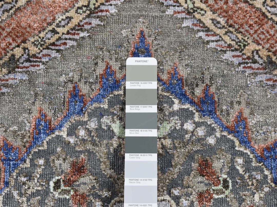 2'6" x 10'0" New Hand Knotted Grey Wool & Silk Runner Oriental Rug - MOA10287256