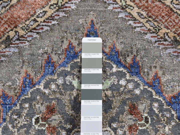 2'6" x 10'0" New Hand Knotted Grey Wool & Silk Runner Oriental Rug - MOA10287256
