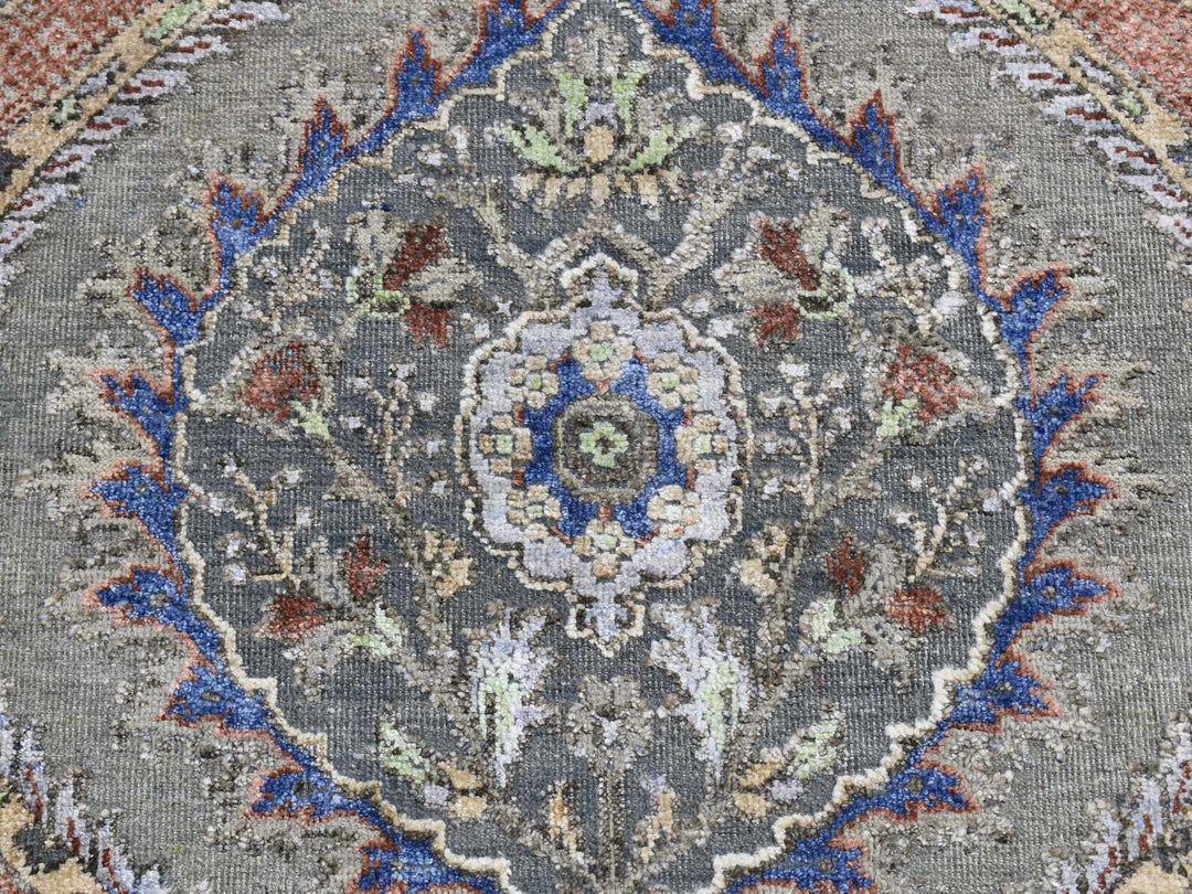 2'6" x 10'0" New Hand Knotted Grey Wool & Silk Runner Oriental Rug - MOA10287256