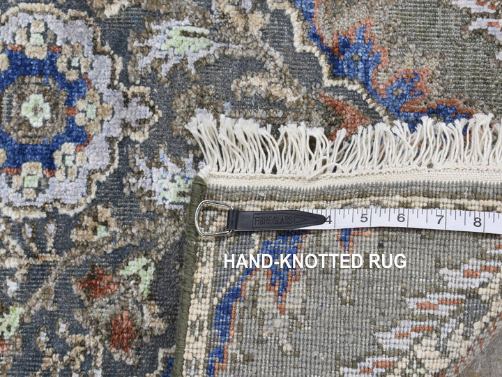 2'6" x 10'0" New Hand Knotted Grey Wool & Silk Runner Oriental Rug - MOA10287256