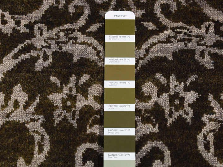 2'4" x 9'8" New Hand Knotted Green Wool & Silk Runner Oriental Rug - MOA10287261