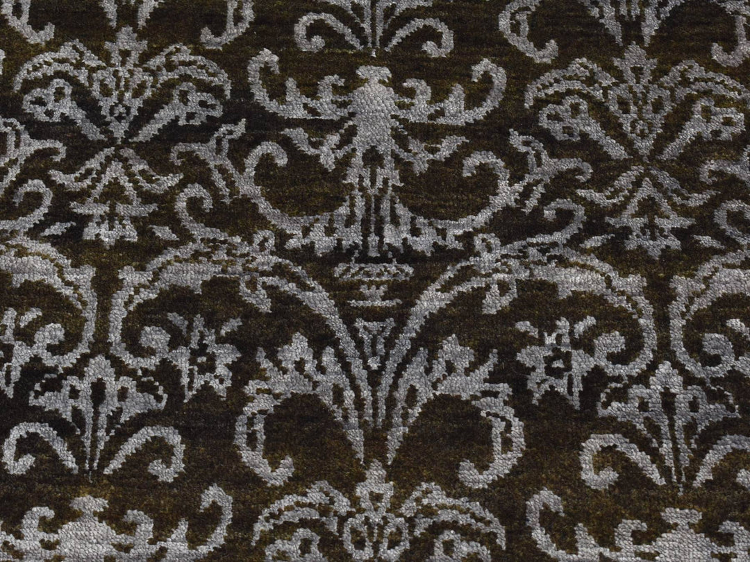 2'4" x 9'8" New Hand Knotted Green Wool & Silk Runner Oriental Rug - MOA10287261