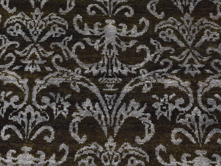 2'4" x 9'8" New Hand Knotted Green Wool & Silk Runner Oriental Rug - MOA10287261