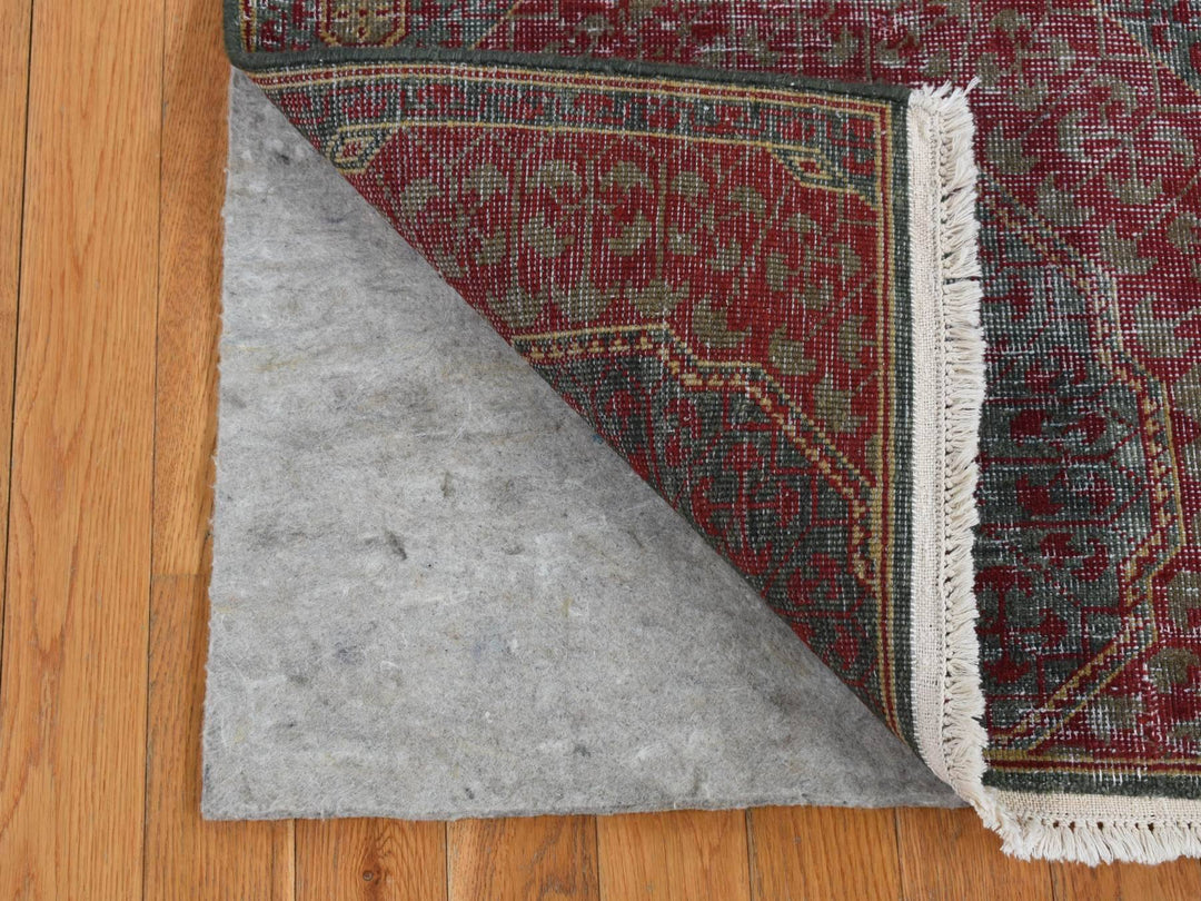 2'6" x 9'10" New Hand Knotted Green Worn Wool Runner Oriental Rug - MOA10287265