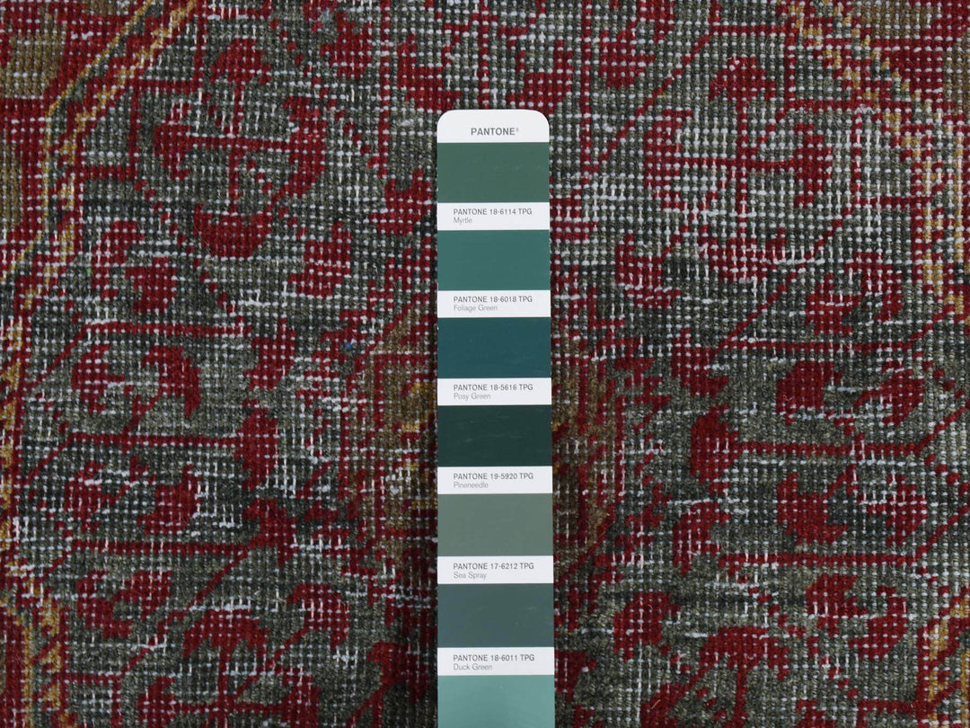 2'6" x 9'10" New Hand Knotted Green Worn Wool Runner Oriental Rug - MOA10287265
