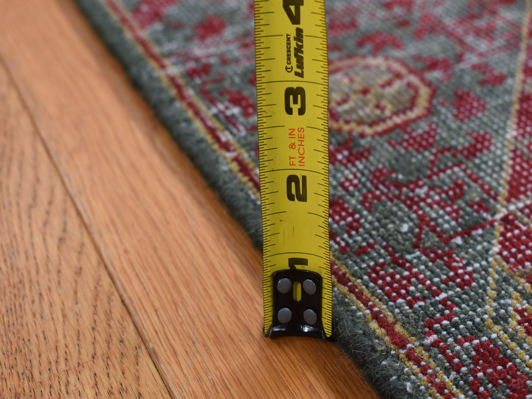 2'6" x 9'10" New Hand Knotted Green Worn Wool Runner Oriental Rug - MOA10287265
