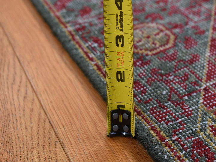 2'6" x 9'10" New Hand Knotted Green Worn Wool Runner Oriental Rug - MOA10287265