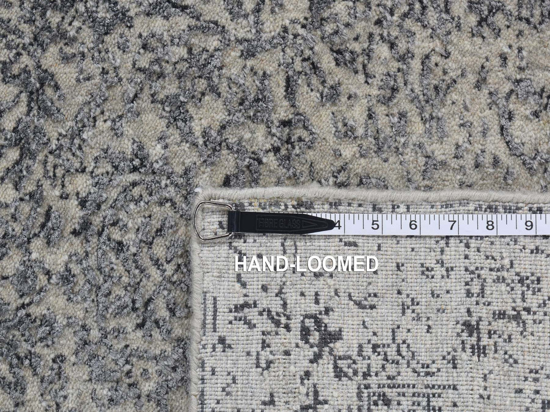 2'5" x 10'1" New Hand Loomed Grey Wool & Silk Runner Oriental Rug - MOA10287271