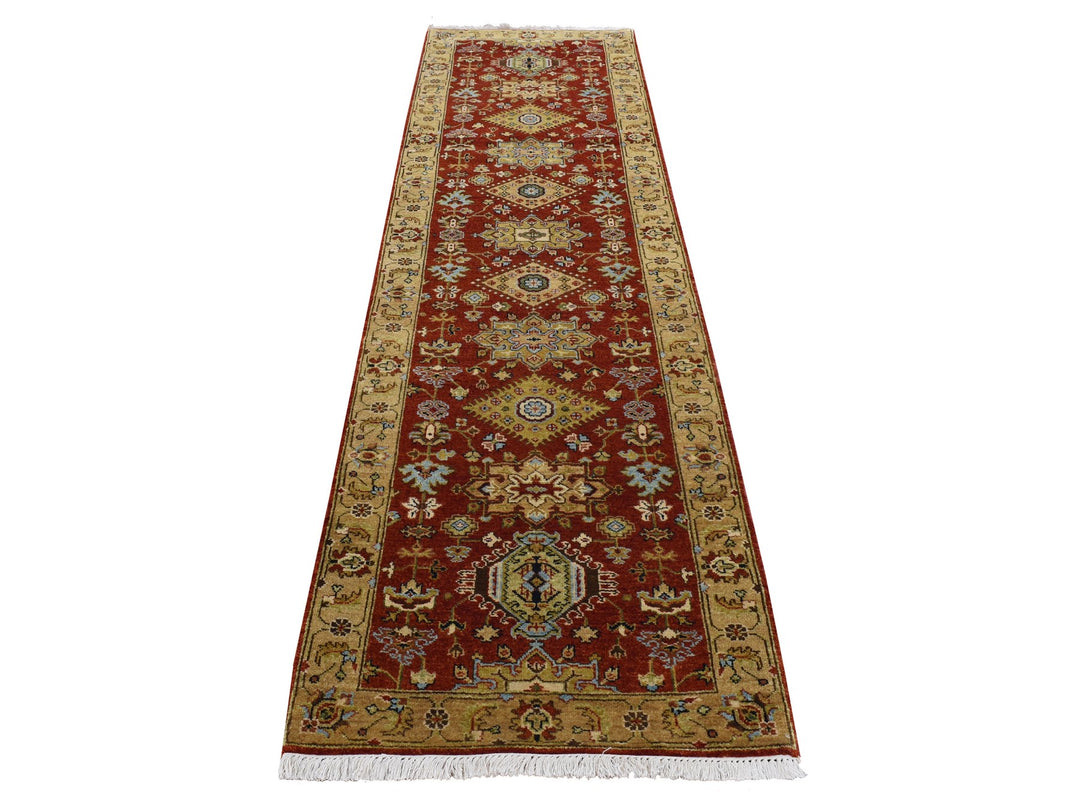 2'9" x 9'9" New Hand Knotted Red Wool Runner Oriental Rug - MOA10287275