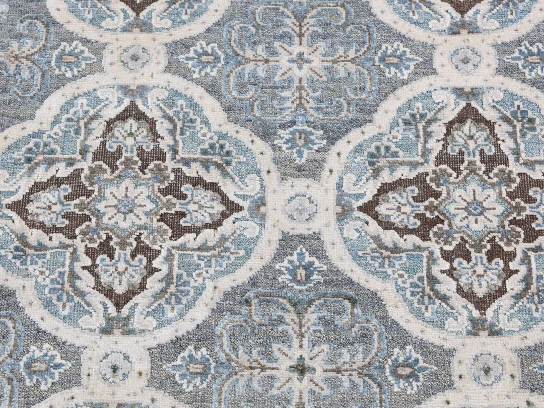 2'7" x 9'10" New Hand Knotted Grey Wool & Silk Runner Oriental Rug - MOA10287276
