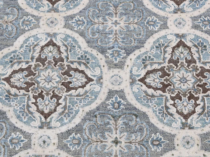 2'7" x 9'10" New Hand Knotted Grey Wool & Silk Runner Oriental Rug - MOA10287276