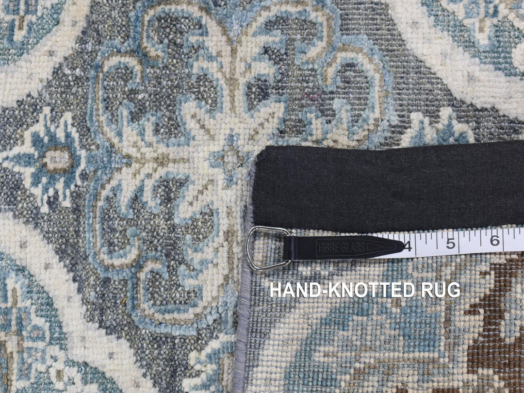 2'7" x 9'10" New Hand Knotted Grey Wool & Silk Runner Oriental Rug - MOA10287276