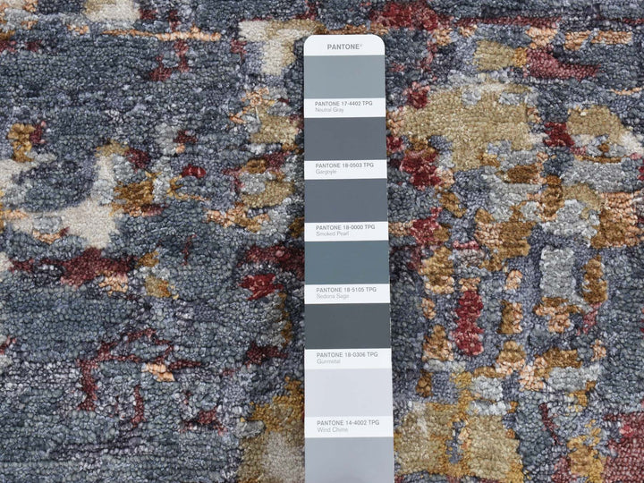2'6" x 10'0" New Hand Knotted Grey Wool & Silk Runner Oriental Rug - MOA10287277