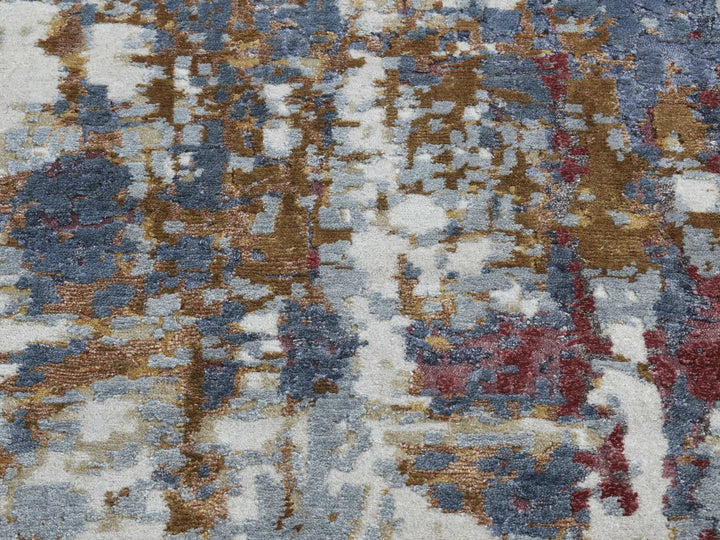 2'6" x 10'0" New Hand Knotted Grey Wool & Silk Runner Oriental Rug - MOA10287277