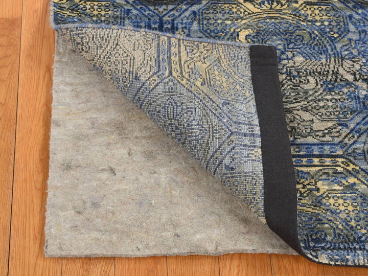 2'8" x 9'1" New Hand Knotted Blue Wool & Silk Runner Oriental Rug - MOA10287279