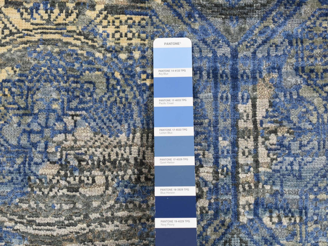 2'8" x 9'1" New Hand Knotted Blue Wool & Silk Runner Oriental Rug - MOA10287279
