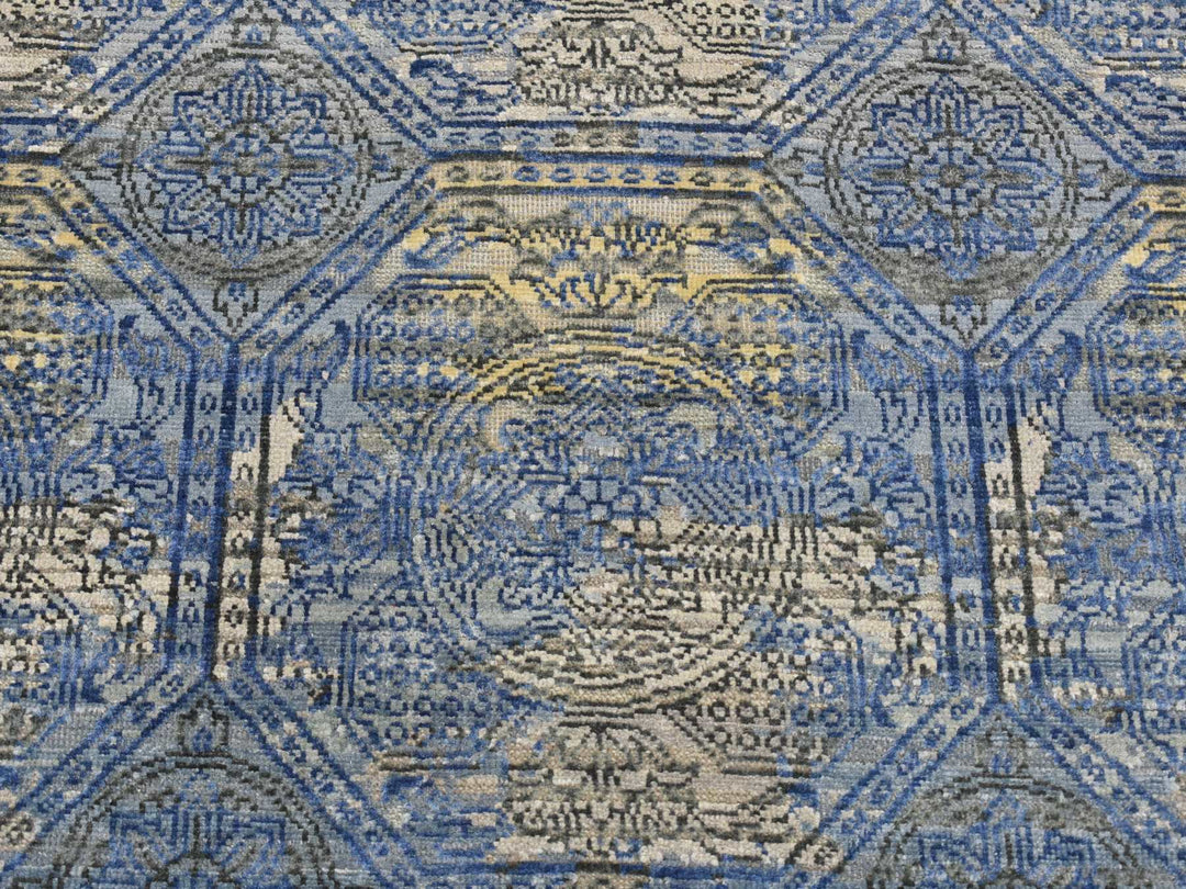 2'8" x 9'1" New Hand Knotted Blue Wool & Silk Runner Oriental Rug - MOA10287279