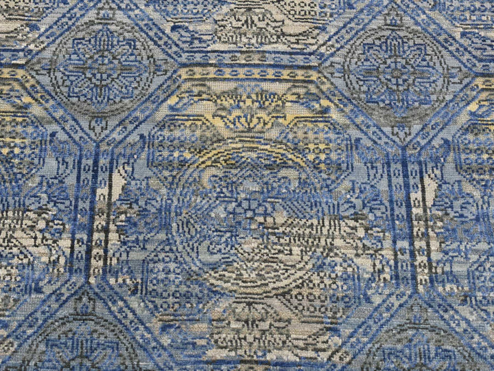 2'8" x 9'1" New Hand Knotted Blue Wool & Silk Runner Oriental Rug - MOA10287279