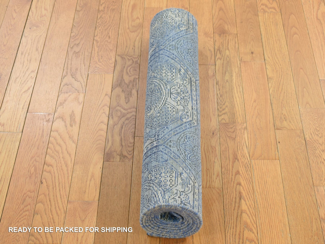 2'8" x 9'1" New Hand Knotted Blue Wool & Silk Runner Oriental Rug - MOA10287279