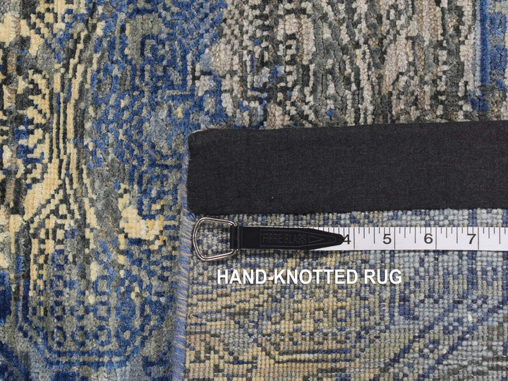 2'8" x 9'1" New Hand Knotted Blue Wool & Silk Runner Oriental Rug - MOA10287279