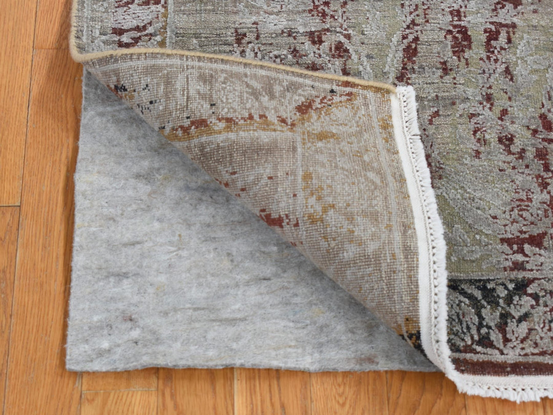 2'6" x 9'10" New Hand Knotted Grey Wool & Silk Runner Oriental Rug - MOA10287283