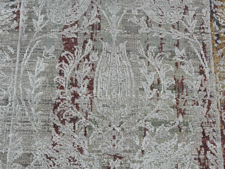 2'6" x 9'10" New Hand Knotted Grey Wool & Silk Runner Oriental Rug - MOA10287283