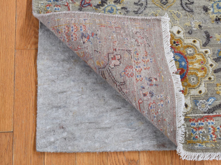 2'6" x 10'0" New Hand Knotted Grey Wool & Silk Runner Oriental Rug - MOA10287285
