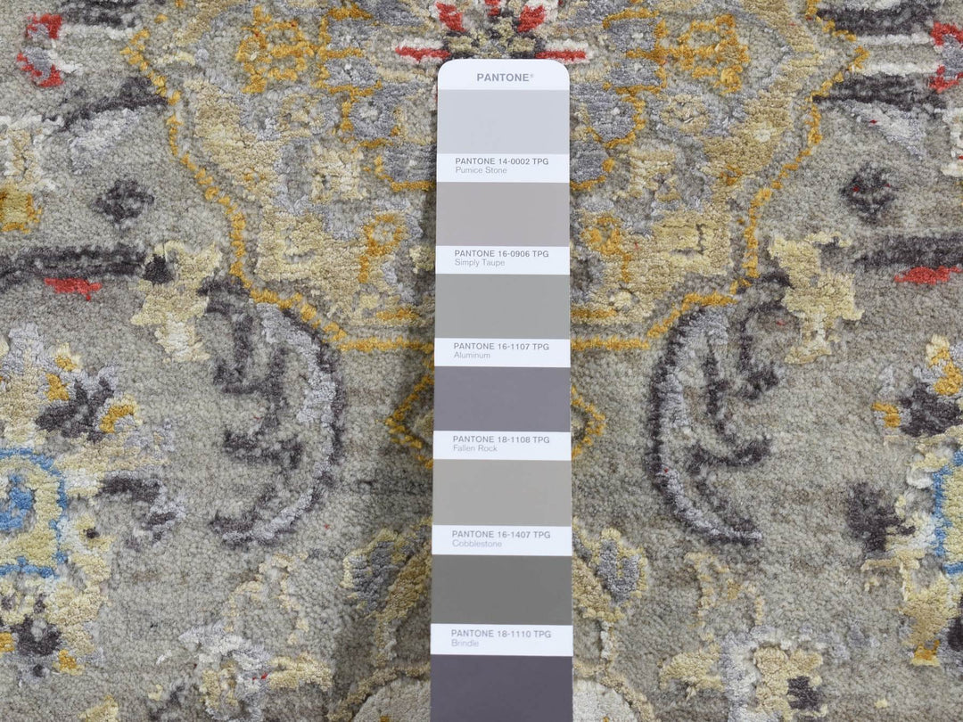 2'6" x 10'0" New Hand Knotted Grey Wool & Silk Runner Oriental Rug - MOA10287285