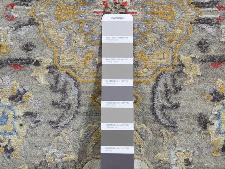 2'6" x 10'0" New Hand Knotted Grey Wool & Silk Runner Oriental Rug - MOA10287285