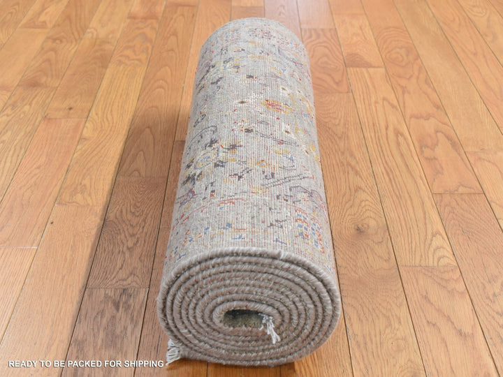 2'6" x 10'0" New Hand Knotted Grey Wool & Silk Runner Oriental Rug - MOA10287285