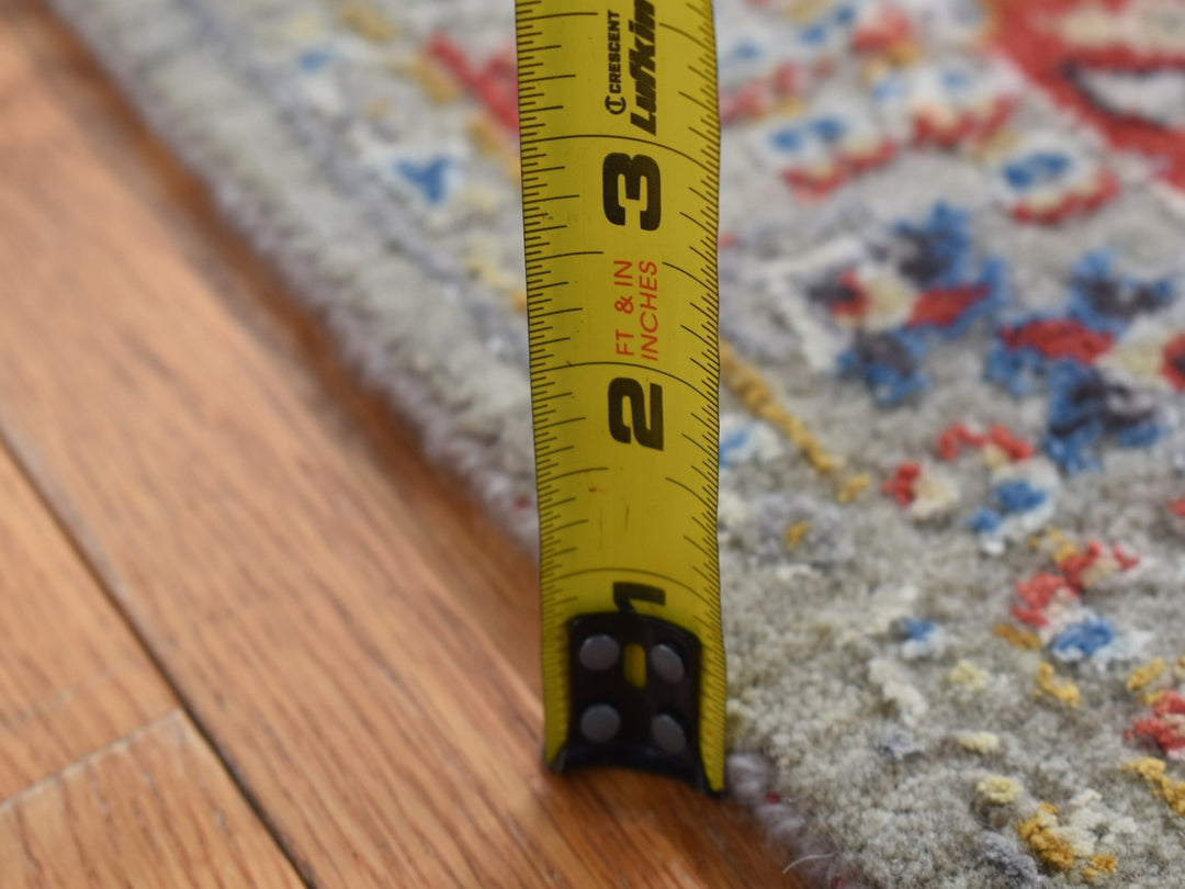 2'6" x 10'0" New Hand Knotted Grey Wool & Silk Runner Oriental Rug - MOA10287285