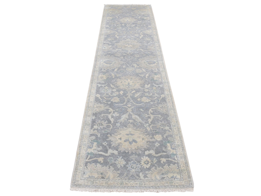 2'6" x 10'2" New Hand Knotted Grey Wool & Silk Runner Oriental Rug - MOA10287287