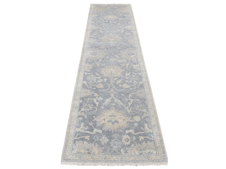 2'6" x 10'2" New Hand Knotted Grey Wool & Silk Runner Oriental Rug - MOA10287287