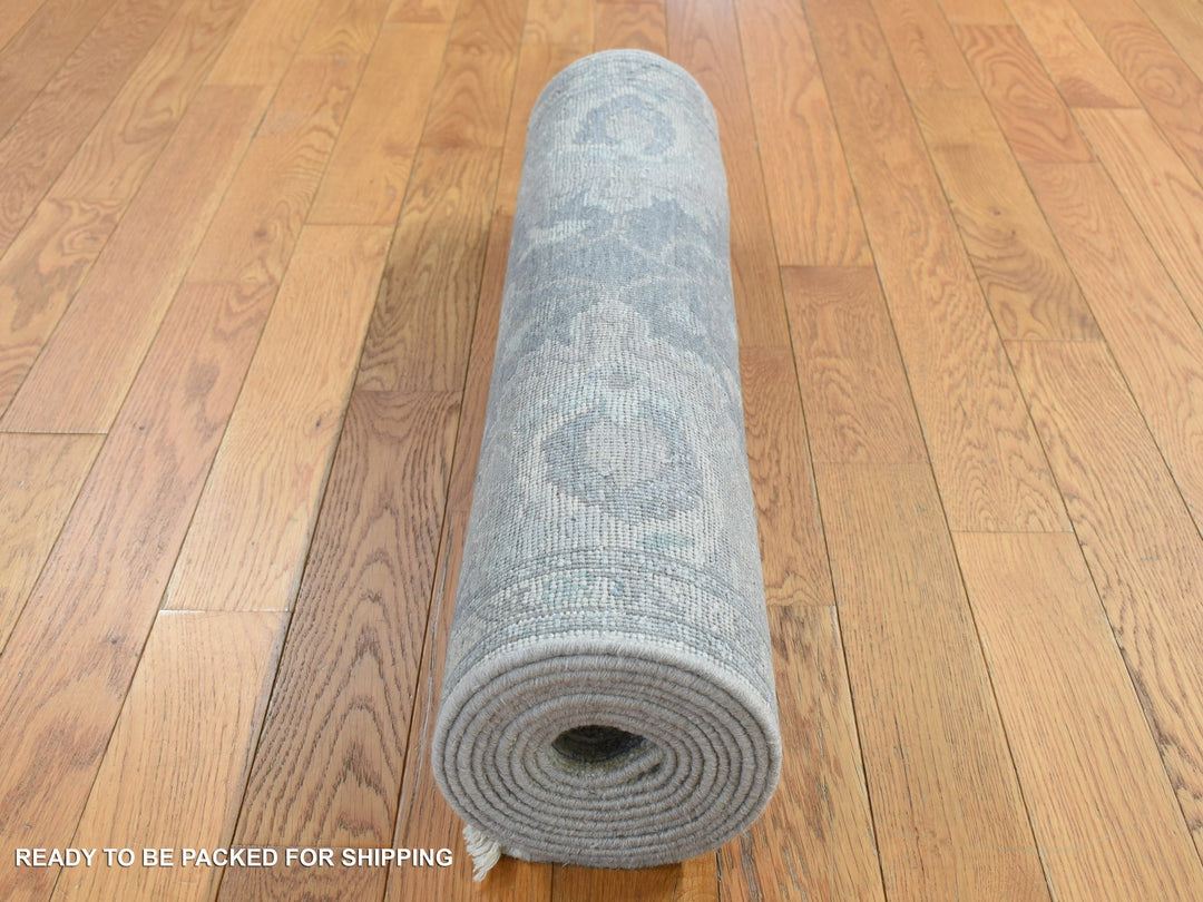 2'6" x 10'2" New Hand Knotted Grey Wool & Silk Runner Oriental Rug - MOA10287287
