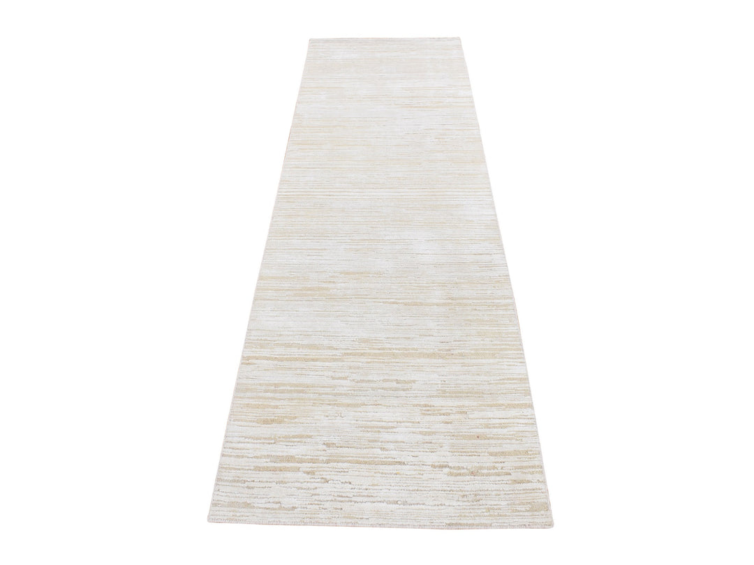 2'5" x 8'3" New Hand Knotted Ivory Wool & Silk Runner Oriental Rug - MOA10287293