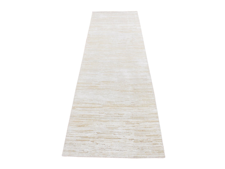 2'5" x 8'3" New Hand Knotted Ivory Wool & Silk Runner Oriental Rug - MOA10287293
