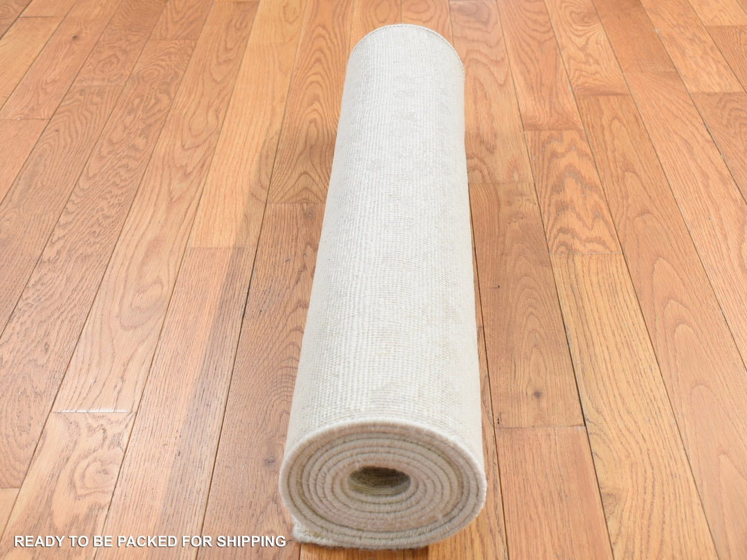 2'6" x 11'8" New Hand Knotted Ivory Wool & Silk Runner Oriental Rug - MOA10287296